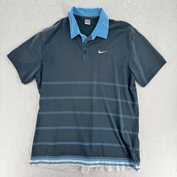 Nike Other - Nike - Polo Shirt Fit Dry Mesh Back Striped - Dark Grey Blue - XXL - Mens